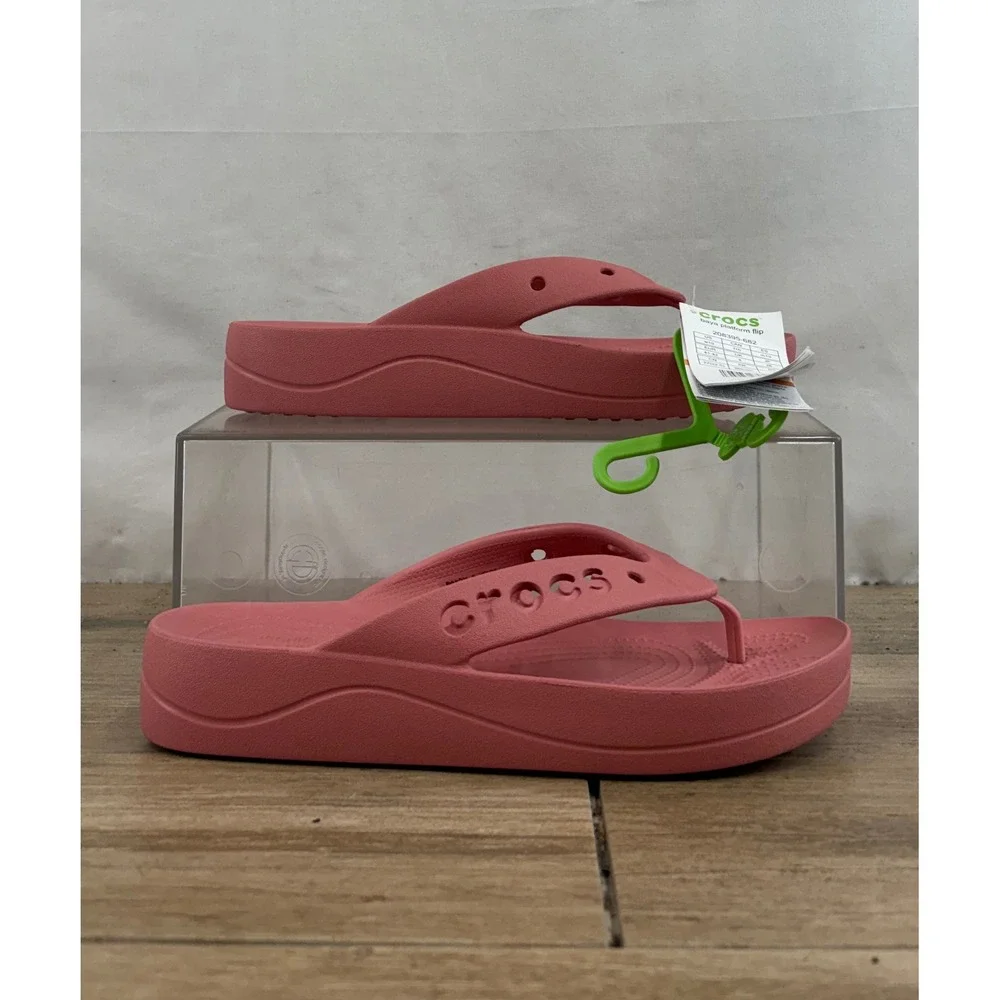 Crocs Kadee II Platform Flip Flops Women's Size 10 Coral Pink Thong Sandals - Picture 9 of 10